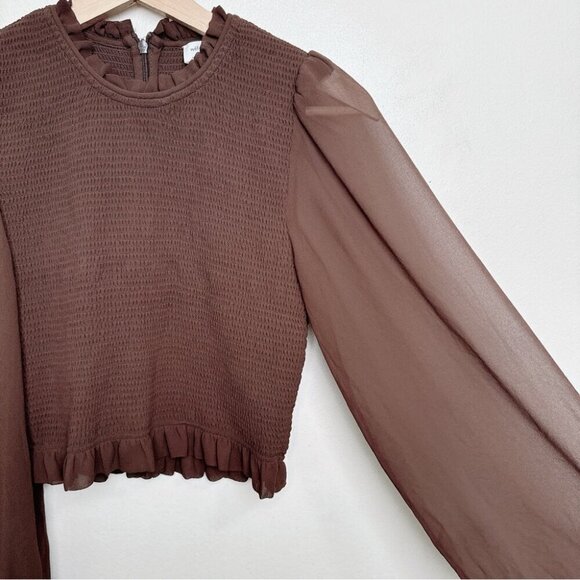 Aritzia Womes Size Small  Tempest Smocked Long Sleeve Crop Blouse - Picture 6 of 13